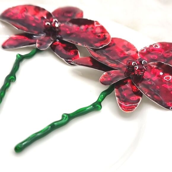 New ZARA Red Enamel Flower statement earrings - Picture 5 of 15